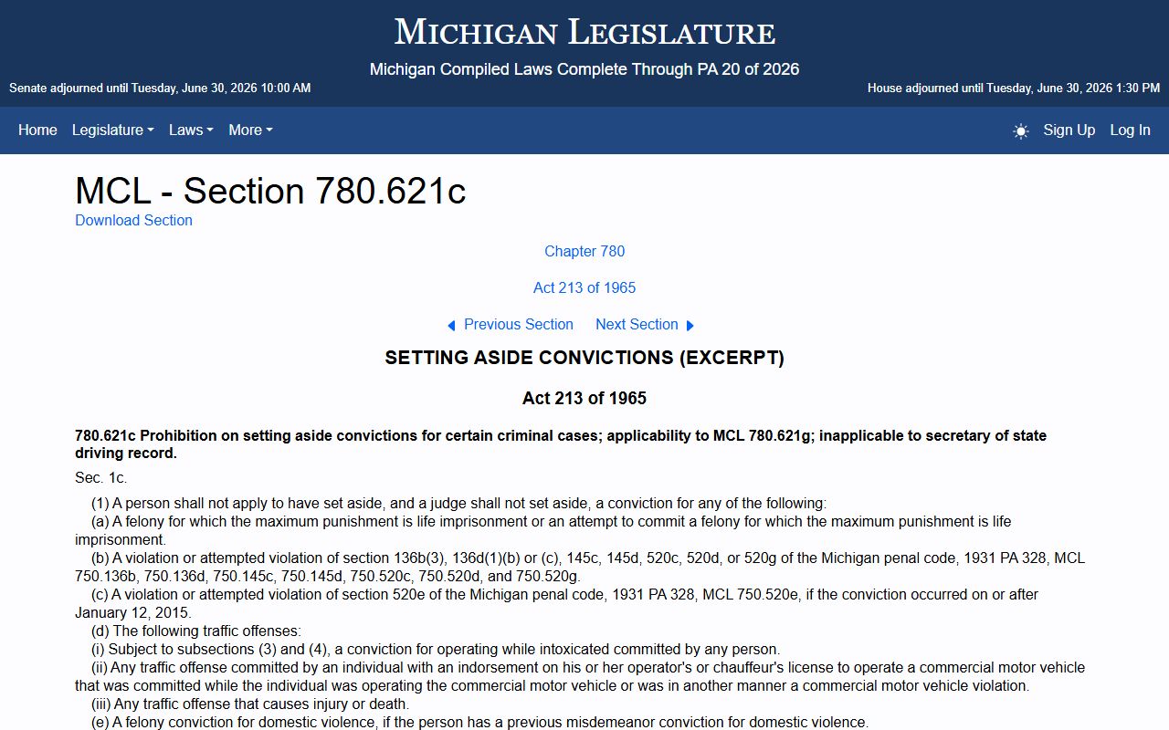 Ionia County charge records and automatic set-aside law