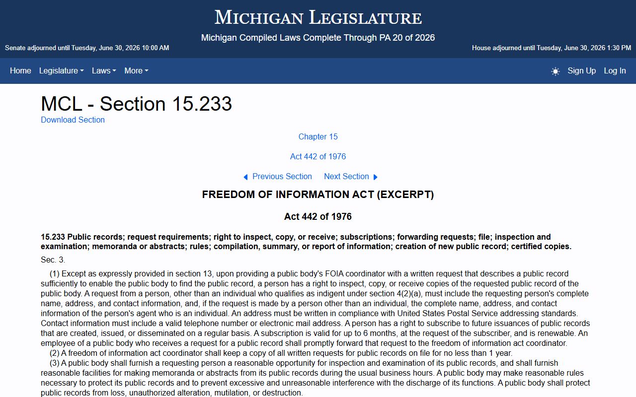 Ionia County court records and public records request under Michigan FOIA law