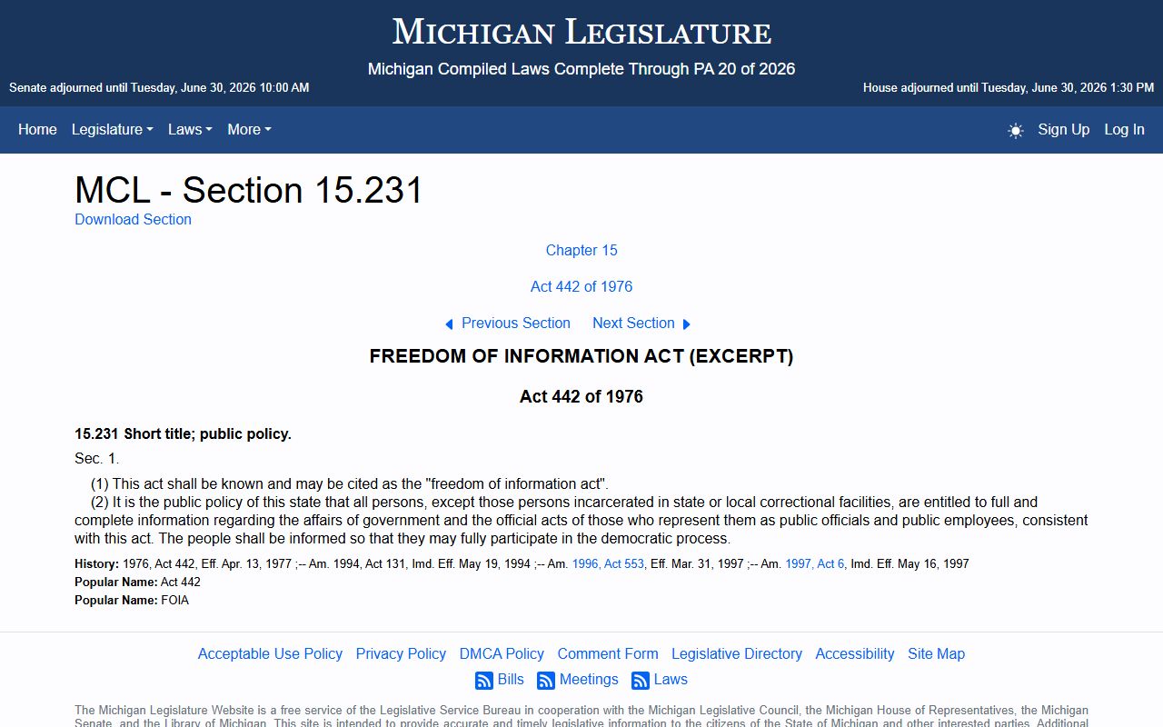 Ionia County court records public access under the Michigan FOIA statute