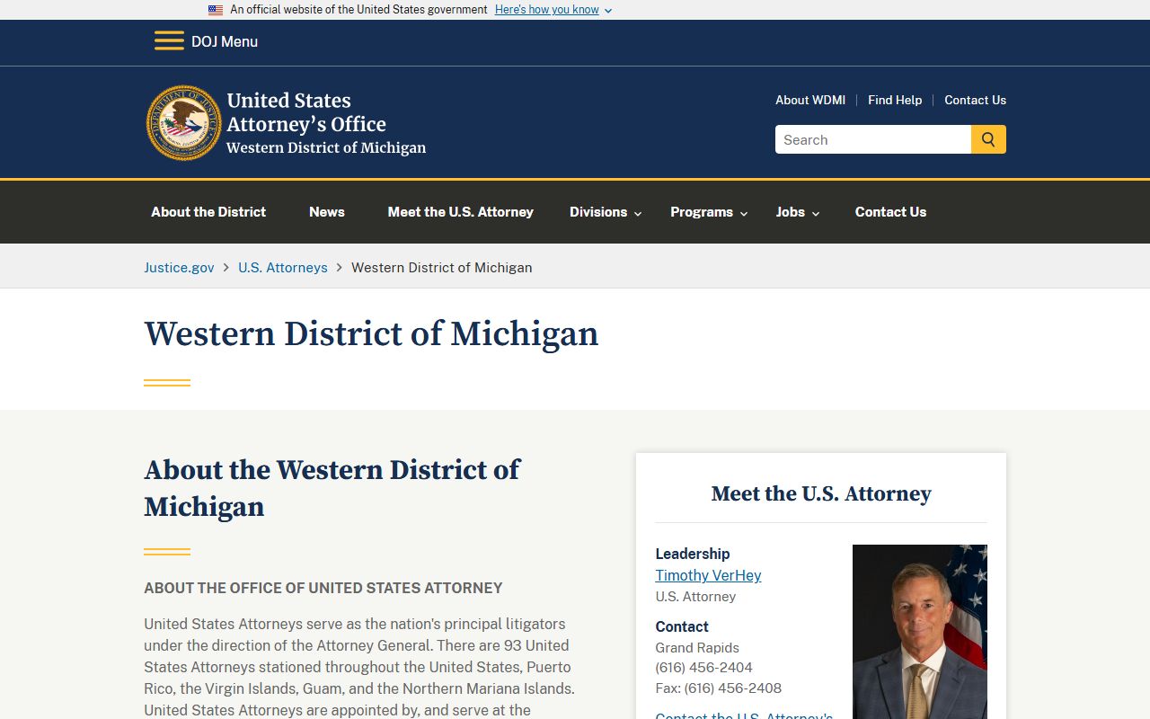 Ionia County federal criminal court records and the U.S. Attorney for the Western District of Michigan