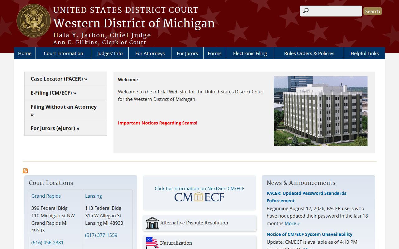 Ionia County federal criminal court records at the Western District of Michigan