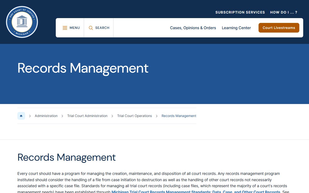 Michigan court records management page for Ionia County court records