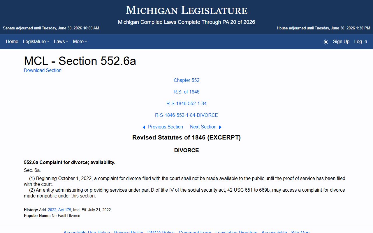 Ionia County marriage and divorce records under the Michigan divorce privacy statute