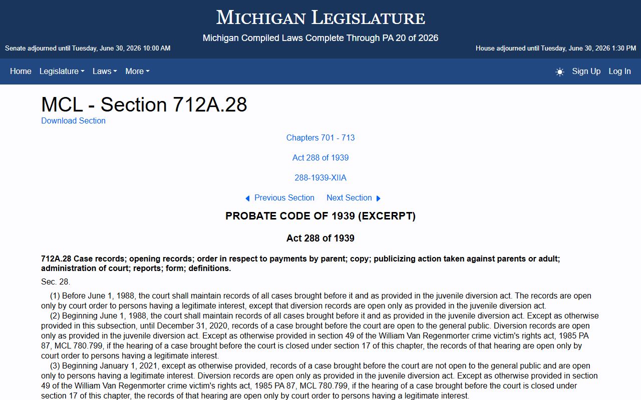 Ionia County probate records and Michigan juvenile-record access statute