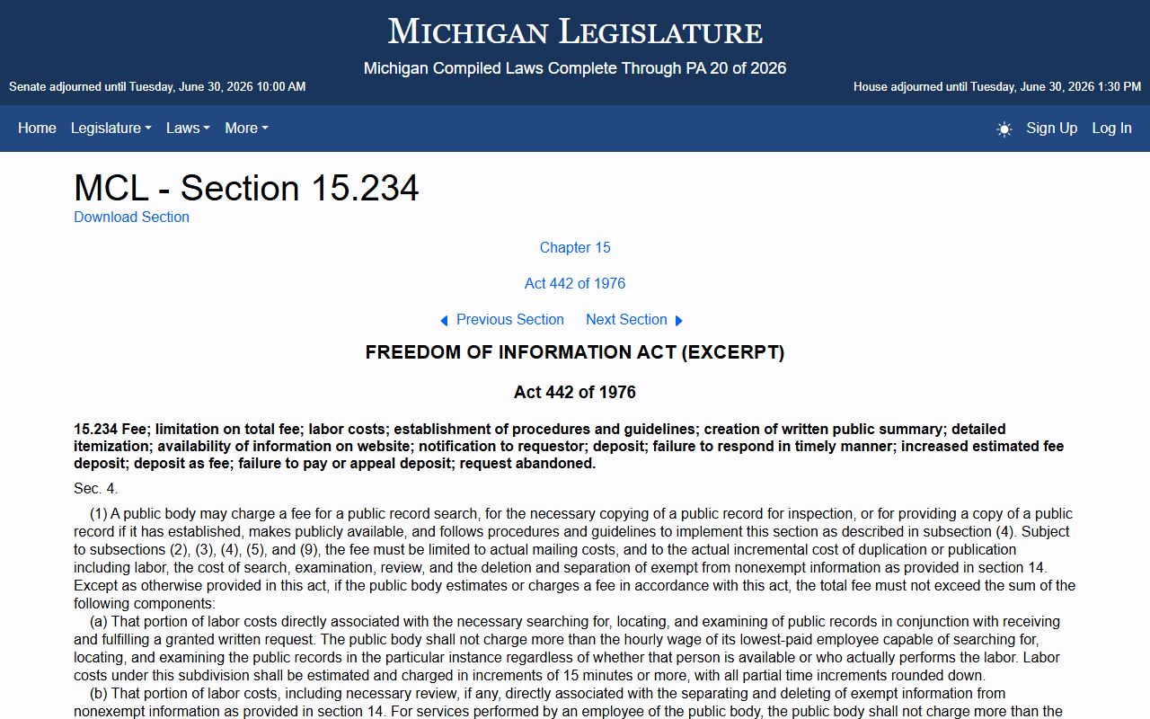 Ionia County traffic court records Michigan FOIA denial and response statute