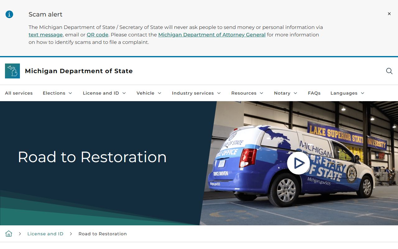 Ionia County traffic court records Michigan road to restoration page